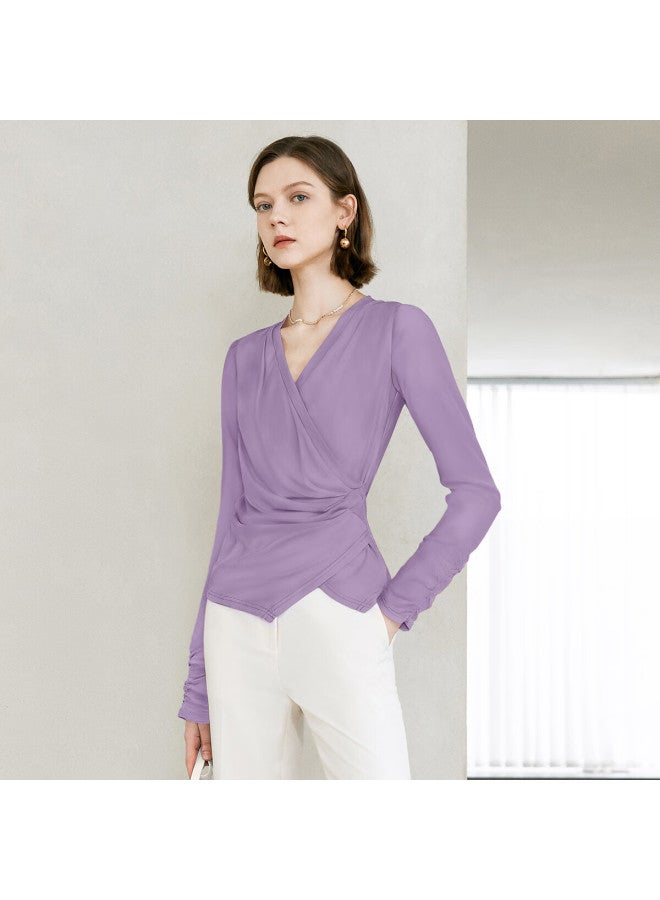 Yanyee Black Slim Fit Shirt Women Autumn Versatile V-neck Long Sleeve Waist-cinching Blouse Purple M/38 - Image 1