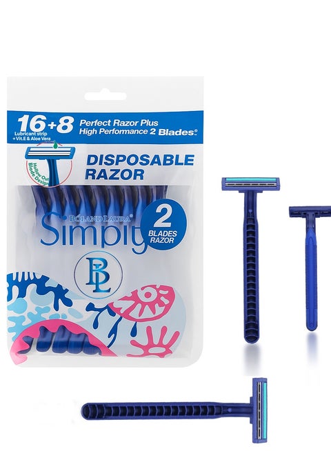 Box of 24 Blue Razor Blades Disposable Stainless Steel High End Twin Blade Razors