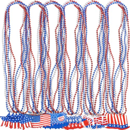 Moon Boat 36PCS Fourth4th of July Necklaces Beads Patriotic Accessories Bulk Memorial Day Party Favors Decor DecorationsStar Uncle Sam Hats - Image 1