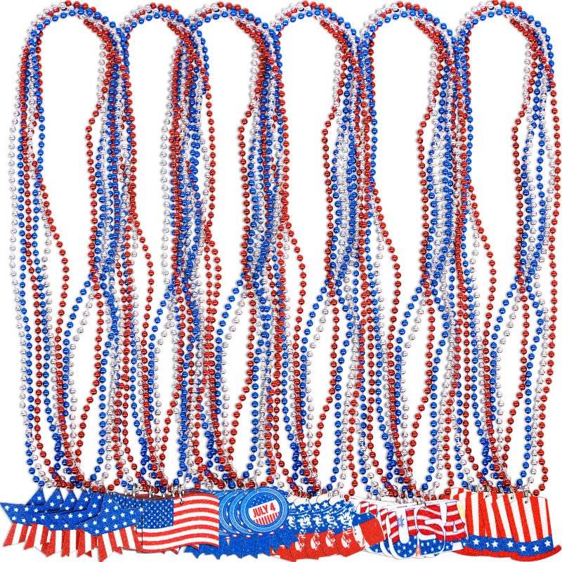 Moon Boat 36PCS Fourth4th of July Necklaces Beads Patriotic Accessories Bulk Memorial Day Party Favors Decor DecorationsStar Uncle Sam Hats - Image 2