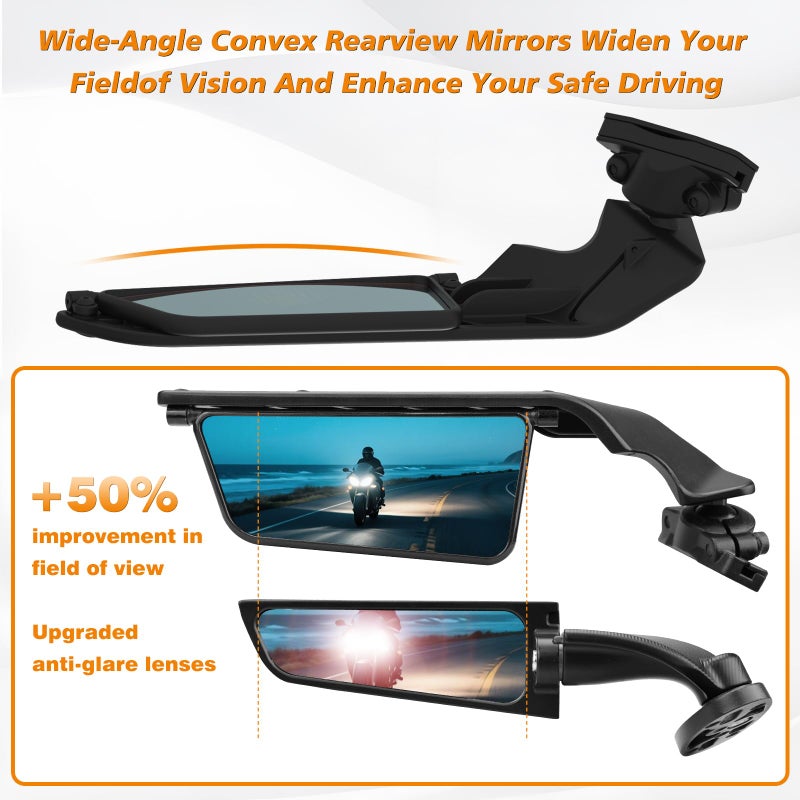 SHEJISI Motorcycle Mirrors for Honda CBR 300R 500R 1000RR 600RR,Kawasaki Ninja 650 500 300 ZX-10R 6R,Suzuki GSX R1000 600,Yamaha R1 R6 R7,Adjustable field of view,Foldable Sport Bike Rear View Mirror - Image 2