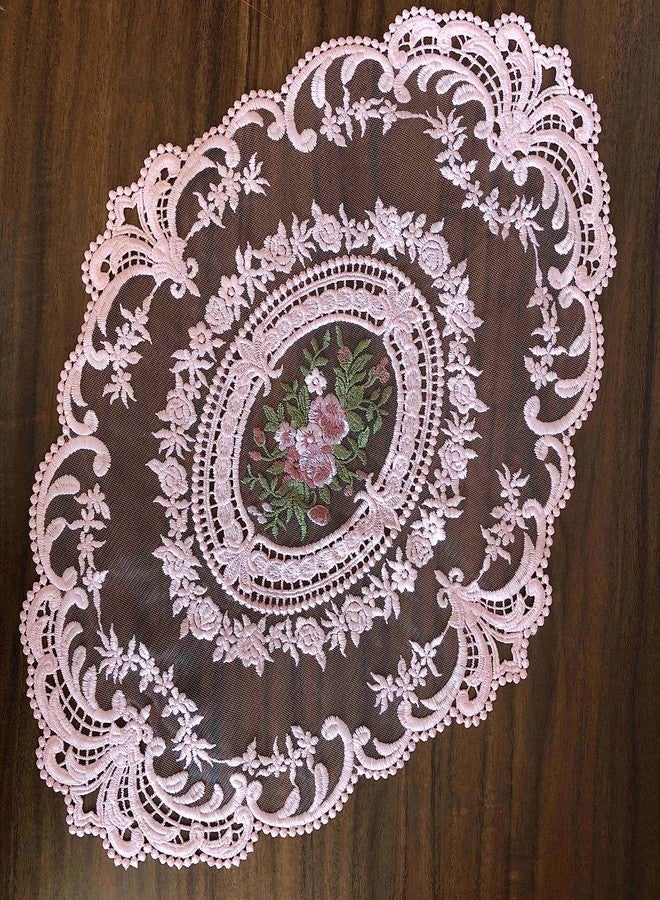 Fiygor 2Pack Retro Lace Placemats, French Crochet Doilies, Handmade Embroidered Table Mats, 12x16-in Pink Place Mats Cup Mat - Image 5