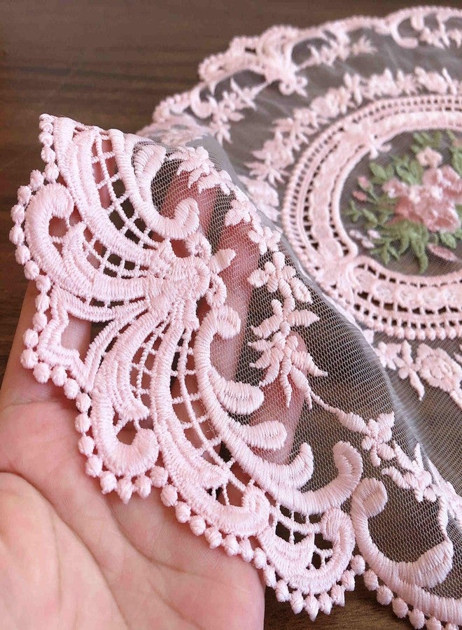 Fiygor 2Pack Retro Lace Placemats, French Crochet Doilies, Handmade Embroidered Table Mats, 12x16-in Pink Place Mats Cup Mat - Image 2