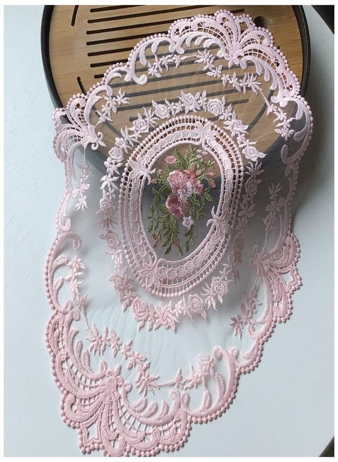 Fiygor 2Pack Retro Lace Placemats, French Crochet Doilies, Handmade Embroidered Table Mats, 12x16-in Pink Place Mats Cup Mat - Image 1