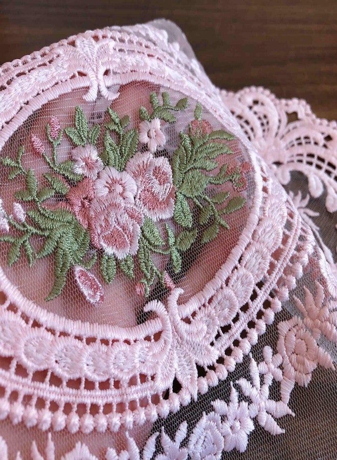 Fiygor 2Pack Retro Lace Placemats, French Crochet Doilies, Handmade Embroidered Table Mats, 12x16-in Pink Place Mats Cup Mat - Image 4