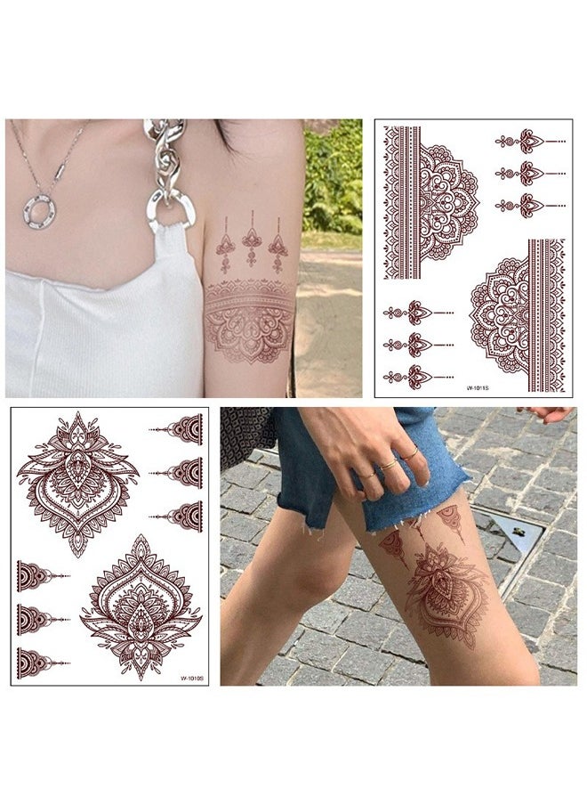 Generic 9 Sheets Red Brown Temporary Tattoo Stickers, Waterproof Body Art Long Lasting Stickers for Women Festivals Wedding Masquerade Party Decorations Design  - Image 4