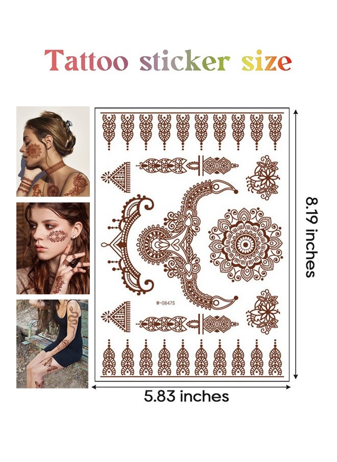 Generic 9 Sheets Red Brown Temporary Tattoo Stickers, Waterproof Body Art Long Lasting Stickers for Women Festivals Wedding Masquerade Party Decorations Design  - Image 2