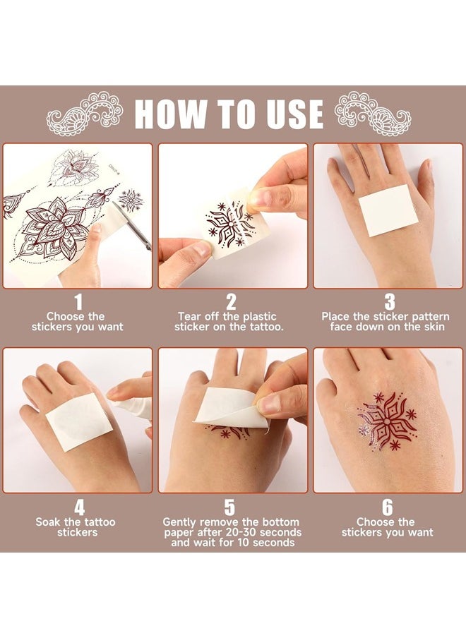Generic 9 Sheets Red Brown Temporary Tattoo Stickers, Waterproof Body Art Long Lasting Stickers for Women Festivals Wedding Masquerade Party Decorations Design  - Image 3