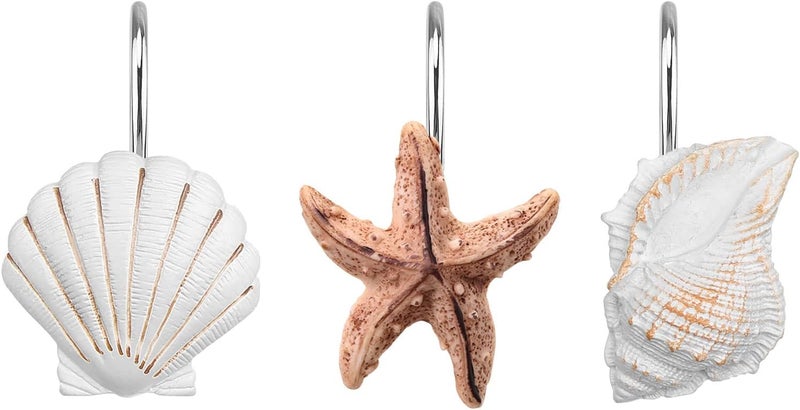 AGPtek Seashell Shower Curtain Hooks, 12PCS Anti Rust Decorative Resin Hooks for Bathroom, Baby Room, Bedroom, Living Room Decor (Yellow Seashell) - Image 2