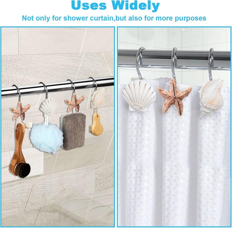 AGPtek Seashell Shower Curtain Hooks, 12PCS Anti Rust Decorative Resin Hooks for Bathroom, Baby Room, Bedroom, Living Room Decor (Yellow Seashell) - Image 3