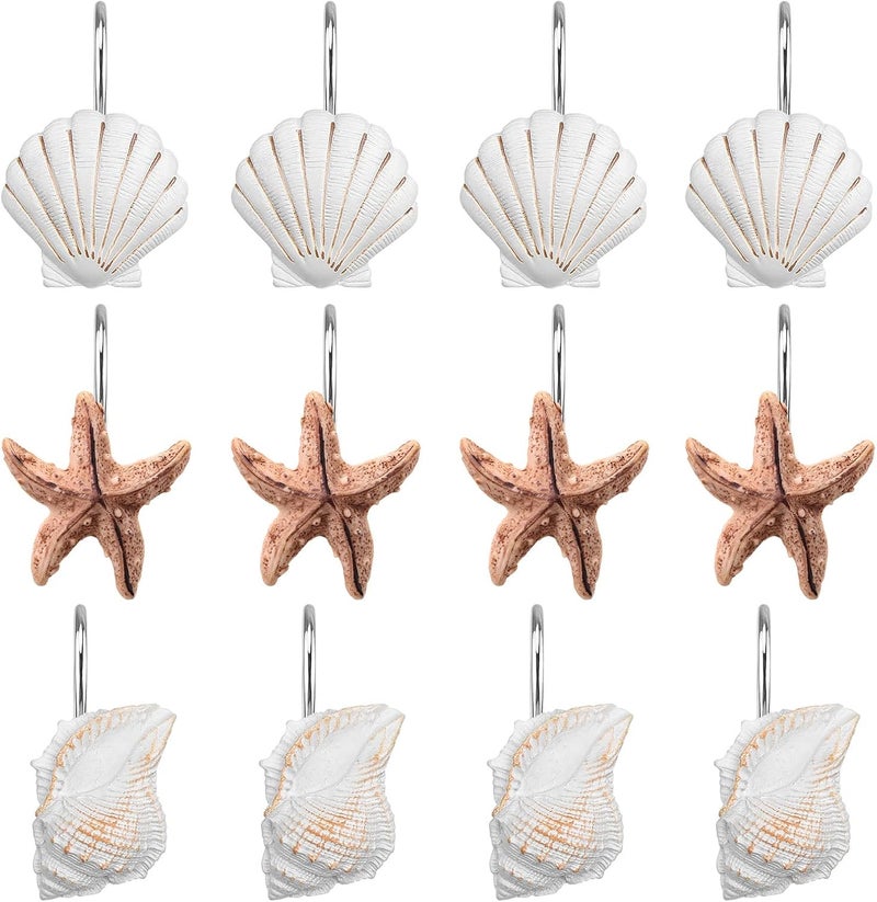 AGPtek Seashell Shower Curtain Hooks, 12PCS Anti Rust Decorative Resin Hooks for Bathroom, Baby Room, Bedroom, Living Room Decor (Yellow Seashell) - Image 4