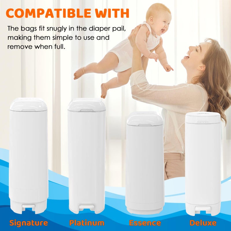 AYKEME 90 Bags Diaper Pail Refills Bags Compatible with Genie Easy Roll Signature & Platinum Diaper Pails | 7-Layer OdorLock Technology | Up to 10 Months Use,3 Pack - Image 2