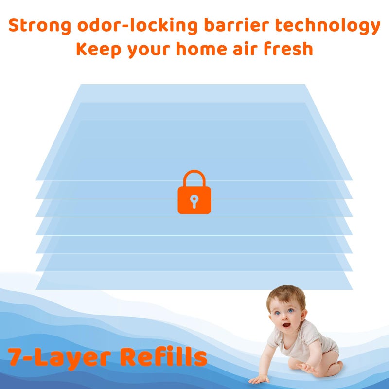 AYKEME 90 Bags Diaper Pail Refills Bags Compatible with Genie Easy Roll Signature & Platinum Diaper Pails | 7-Layer OdorLock Technology | Up to 10 Months Use,3 Pack - Image 3