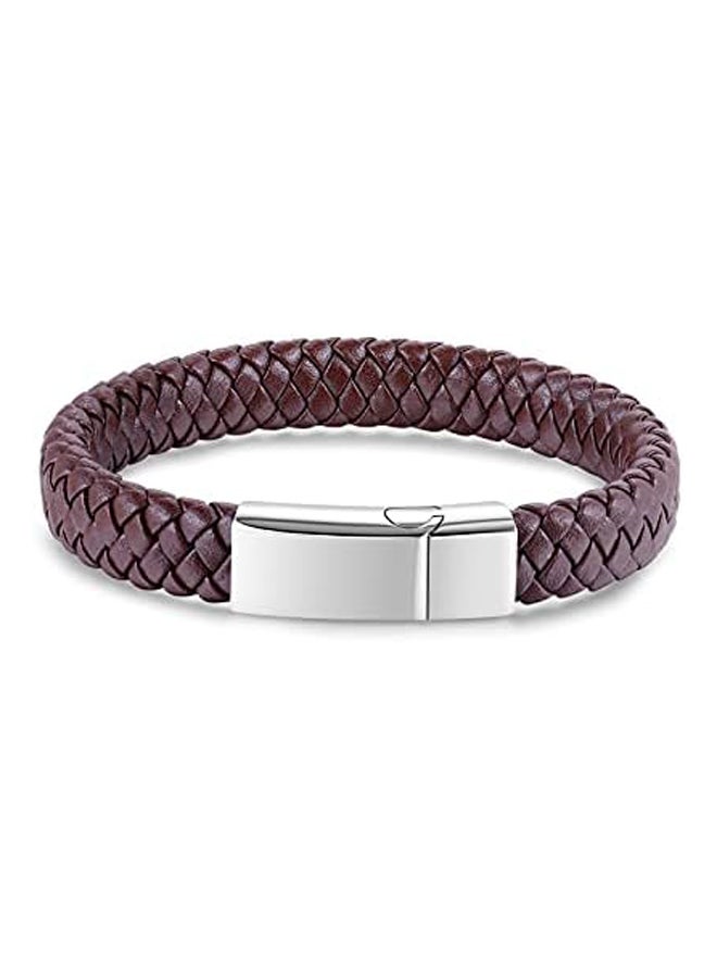 LukcyW Men's Genuine Leather Bracelet Classic Style Black or Brown Leather Bracelet (21.5cm) with Free Giftbox - Image 1