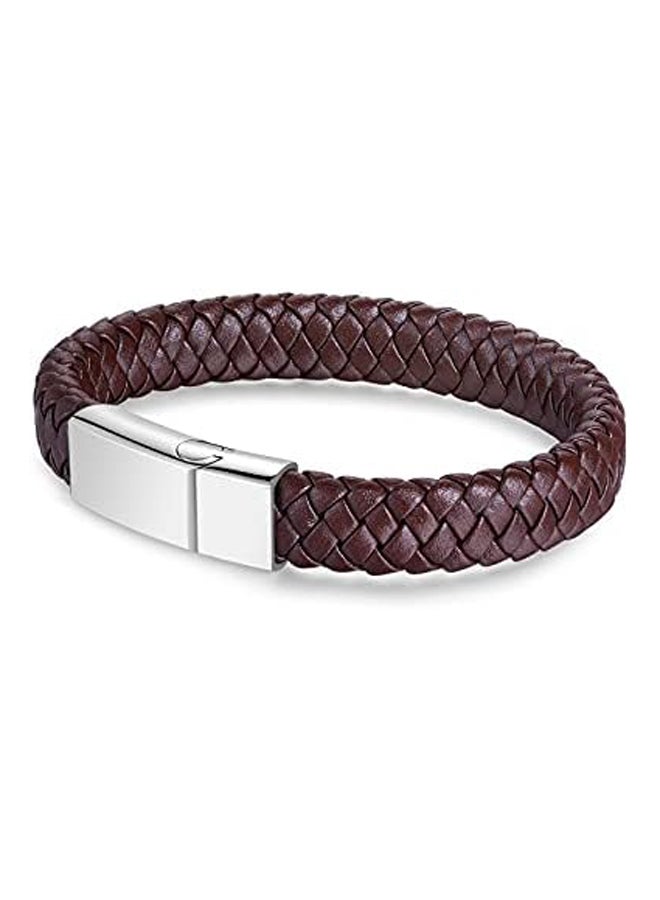 LukcyW Men's Genuine Leather Bracelet Classic Style Black or Brown Leather Bracelet (21.5cm) with Free Giftbox - Image 4