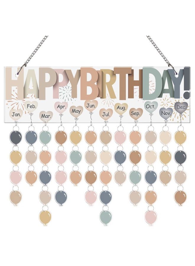 Eersida Acrylic Happy Birthday Calendar Board Birthday Tracker Plaque with 120 Balloon Tags Classroom Birthday Chart Hanging Family Birthday Reminder Calendar Classroom Bulletin Board (Boho Color) - Image 1