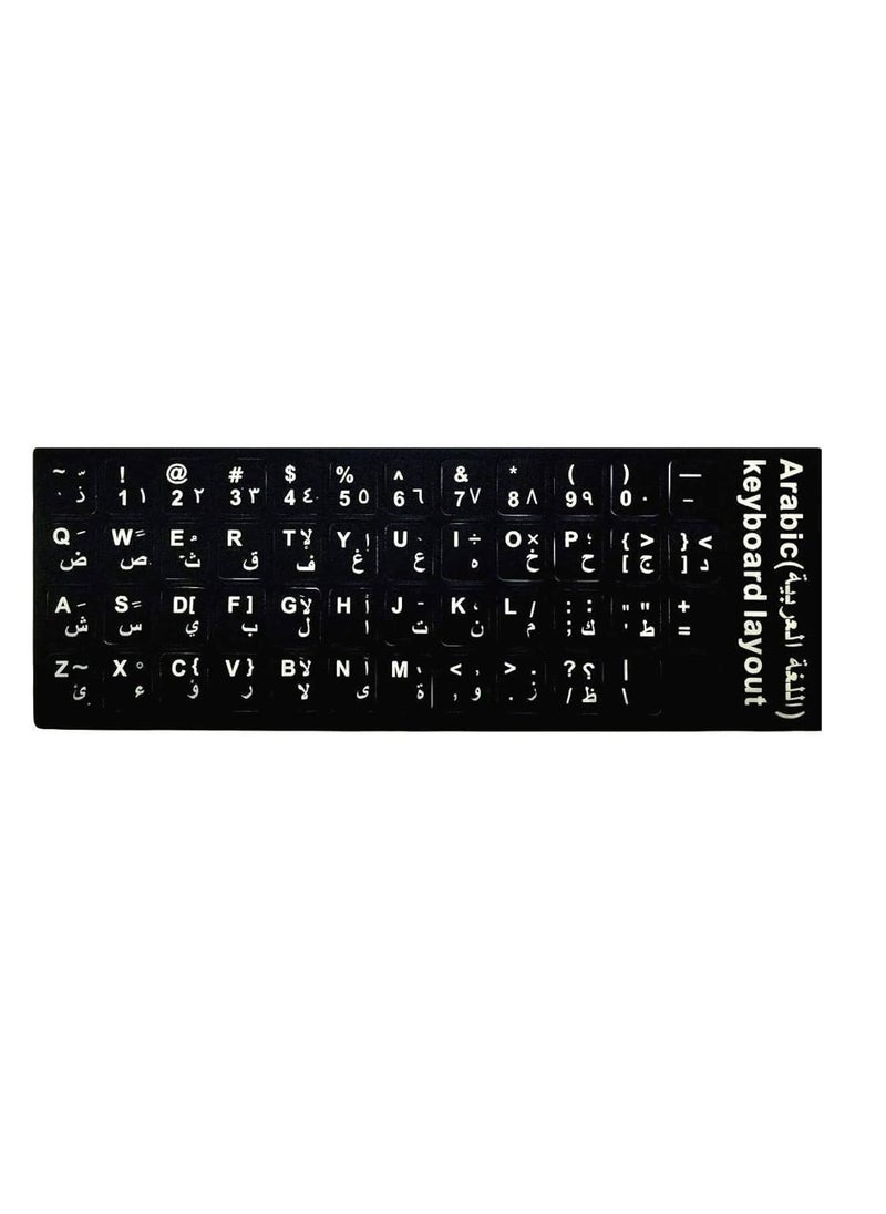 Generic - Arabic Keyboard Stickers Arabic-English Keyboard Letters Replacement Stickers Black Background with White Font for Computer Laptop Notebook Desktop Matte Arabic Keyboard Alphabet Stickers - Image 1