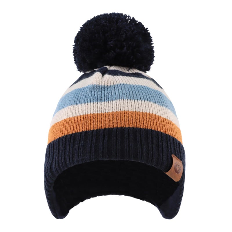 JANGANNSA Knitted Baby Hat Scarf Set Winter Warm Boys Girls Beanie Fleece Lining Toddler Kids Hats with Pompom (Navy Striped(Hat+Scarf), M) - Image 2