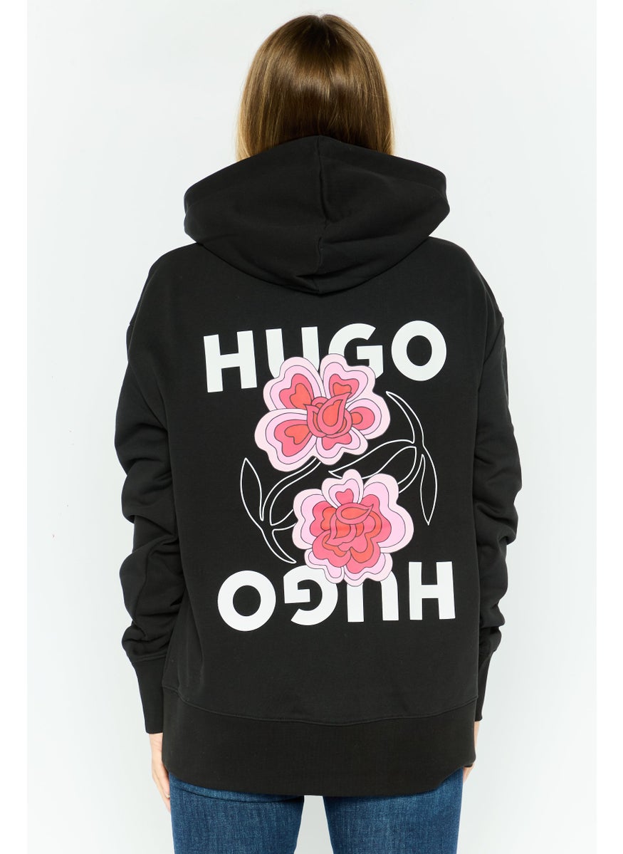 Boss By Hugo Boss - Women Hooded Graphic Print Long Sleeves Sweatshirt, Black - Image 1