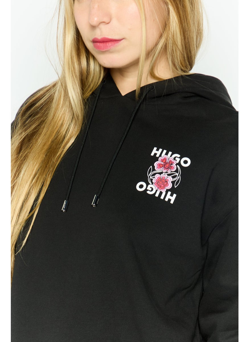 Boss By Hugo Boss - Women Hooded Graphic Print Long Sleeves Sweatshirt, Black - Image 1