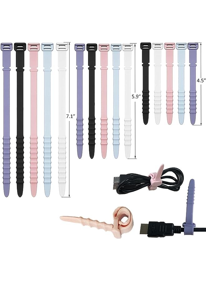 PROMASS 3 Sizes Silicone Cable Straps Cable Management, Long 7.1" Reusable Zip Ties, Silicone Rubber Cable Ties Straps for Wire Organizer, Elastic Cord Ties Cable Organizer for Home Office - Image 1