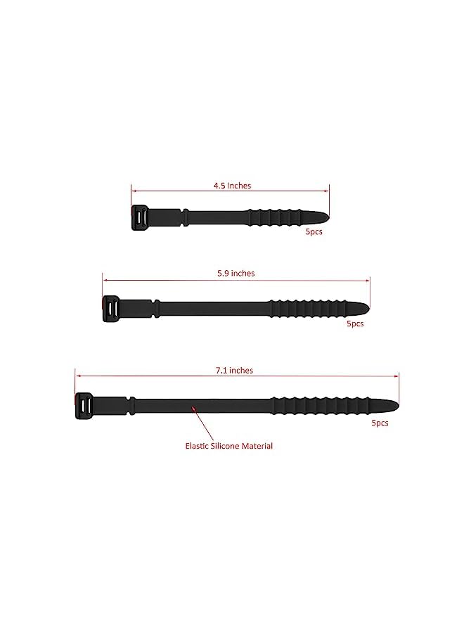 PROMASS 3 Sizes Silicone Cable Straps Cable Management, Long 7.1" Reusable Zip Ties, Silicone Rubber Cable Ties Straps for Wire Organizer, Elastic Cord Ties Cable Organizer for Home Office - Image 5