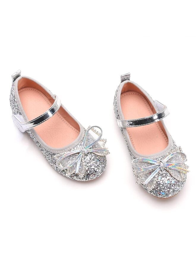 Glitter Bow Kids Children Girls Ballet Flats Princess Bridesmaid Wedding Party School Shoes, 26 EU Wide - Image 3