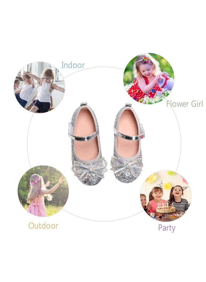 Glitter Bow Kids Children Girls Ballet Flats Princess Bridesmaid Wedding Party School Shoes, 26 EU Wide - Image 5