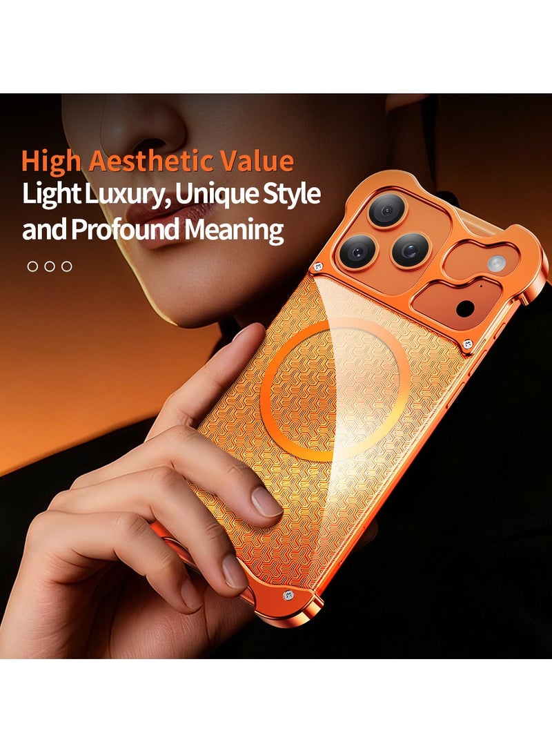 عام غطاء واقٍ متوافق مع أغطية iPhone 17 Pro Max، بإطار معدني مذهب خالٍ من الحواف البارزة، يتميز بجذب مغناطيسي قوي لتوافق MagSafe وحماية من السقوط - Image 3