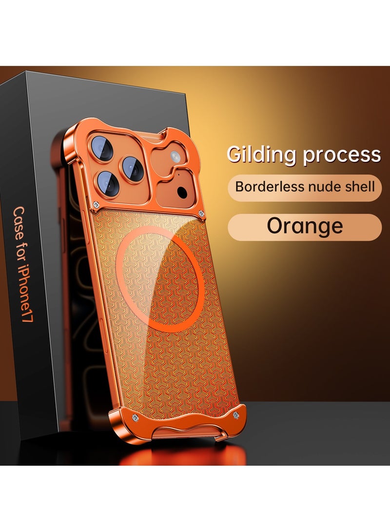 عام غطاء واقٍ متوافق مع أغطية iPhone 17 Pro Max، بإطار معدني مذهب خالٍ من الحواف البارزة، يتميز بجذب مغناطيسي قوي لتوافق MagSafe وحماية من السقوط - Image 2