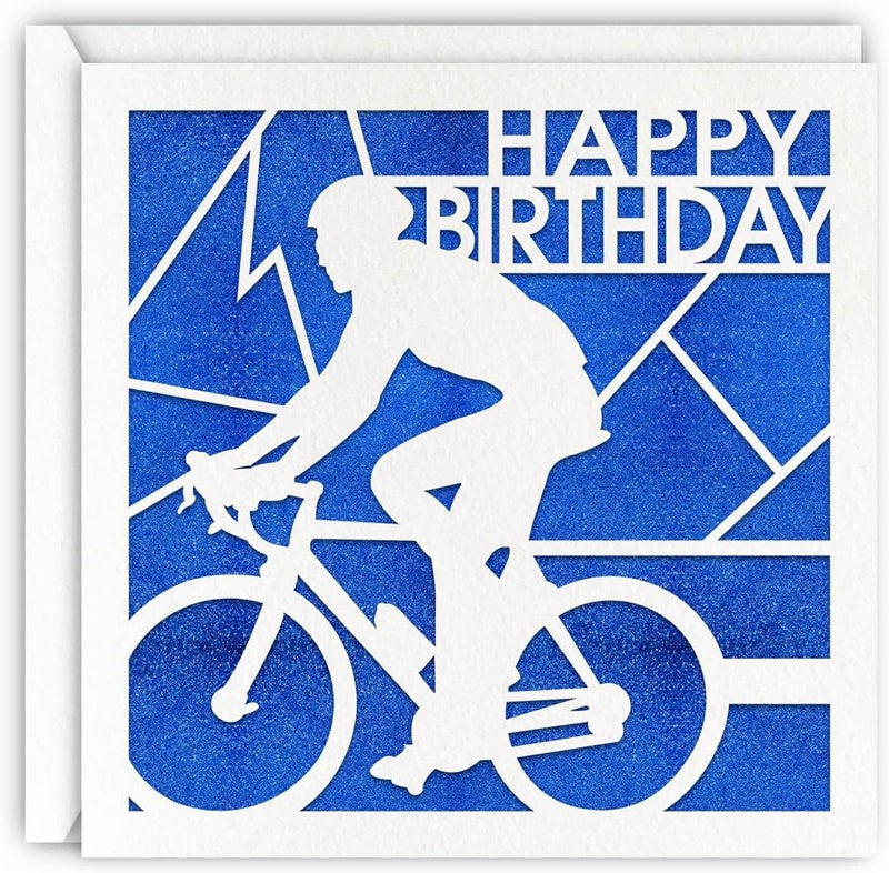 MAGJUCHE Blue Bicycle Racer Birthday Card Glitter Laser Cut Greeting Card For Boys Men - Image 1