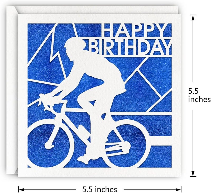 MAGJUCHE Blue Bicycle Racer Birthday Card Glitter Laser Cut Greeting Card For Boys Men - Image 2