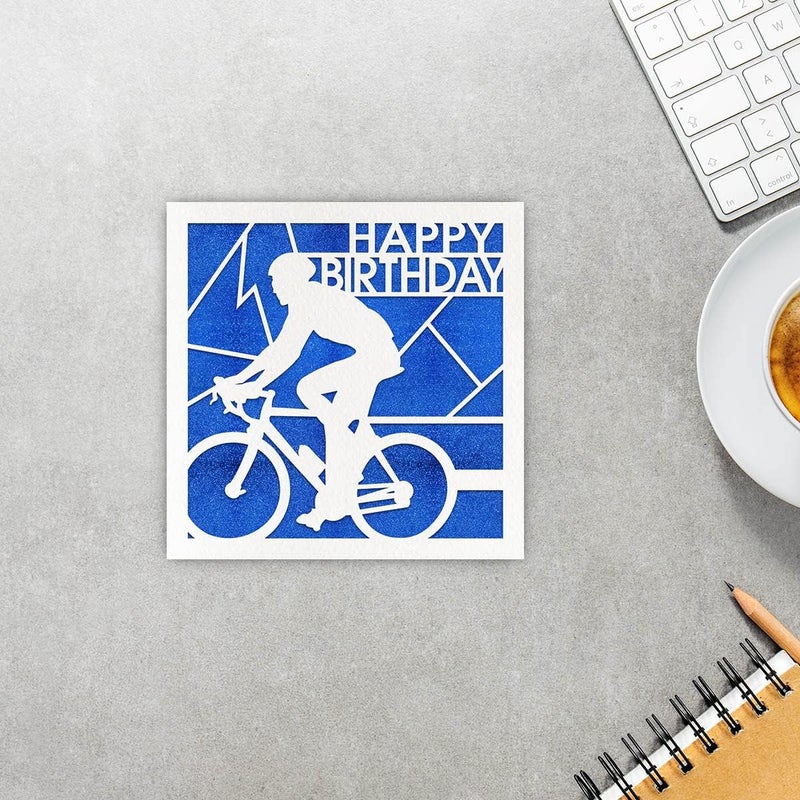 MAGJUCHE Blue Bicycle Racer Birthday Card Glitter Laser Cut Greeting Card For Boys Men - Image 3