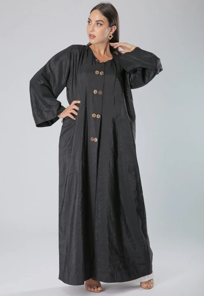 Moistreet Floral Buttoned Front Abaya