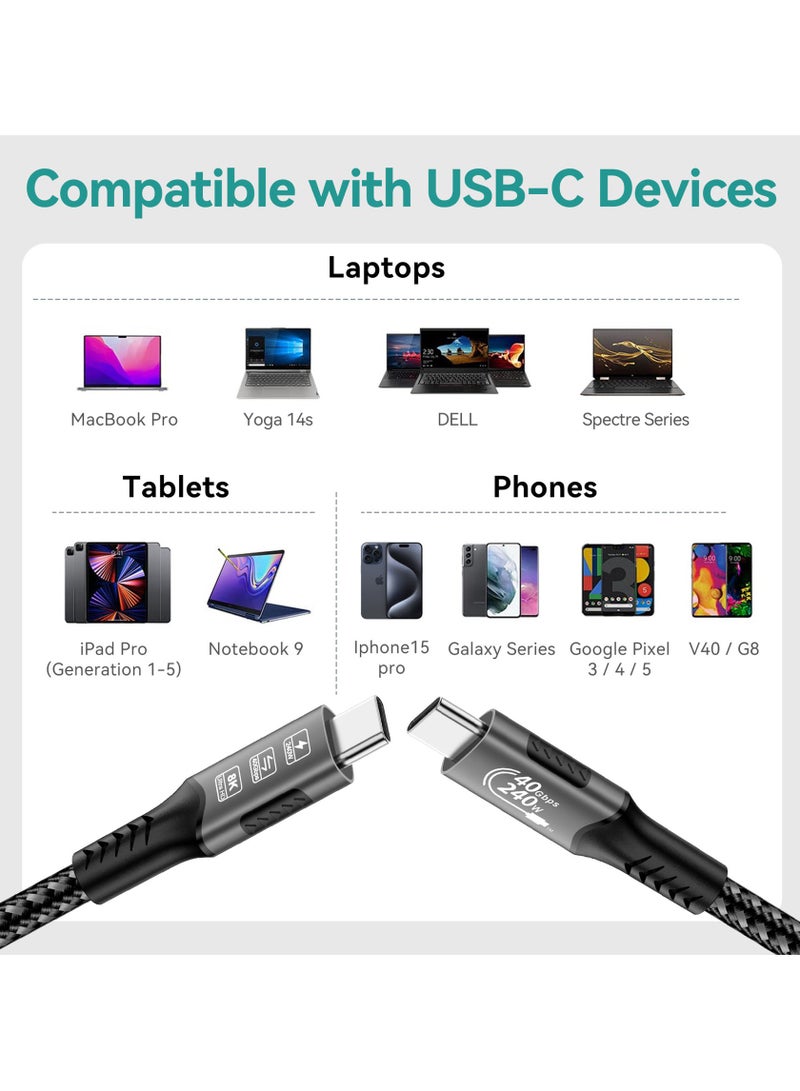SMART SOURCE USB-C to USB-C Thunderbolt 4 Cable, 240W PD, 40Gbps Data Transfer, 8K & 4K Video Output, Support Extended Display, Compatible with MacBook Pro, iPad Pro, Lenovo, Dell, HP, iPhone 16, Galaxy,【6ft/1.8m】  - Image 3