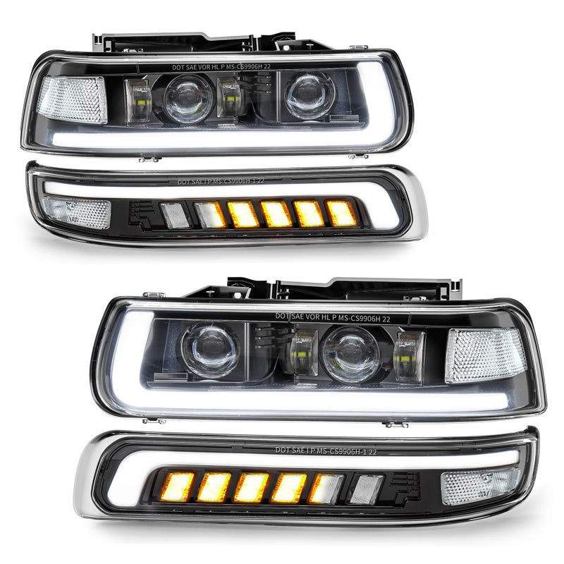RAMJET4X4 LED Headlights Assembly Headlamps Replacement for 19992002 Chevy Silverado 20002006 Suburban 0006 Tahoe Sequential Turn Signal HiLow Beam DRL with Bulbs