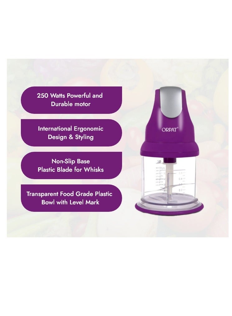 Orpat Express Electric Chopper 250W with Stainless Steel Blades for Vegetables, Garlic, and Herbs - Purple - Image 4