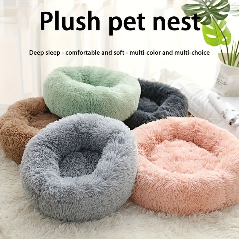 Plush Donut Dog Cat Bed Light Grey Small Size Soft Round Cushion Breathable Four Seasons Comfortable Faux Fur Mat Suitable for Small Medium Pets Christmas Gift - Image 4