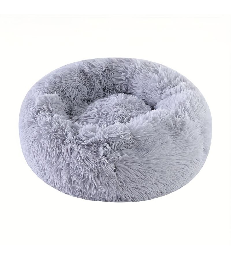 Plush Donut Dog Cat Bed Light Grey Small Size Soft Round Cushion Breathable Four Seasons Comfortable Faux Fur Mat Suitable for Small Medium Pets Christmas Gift - Image 3