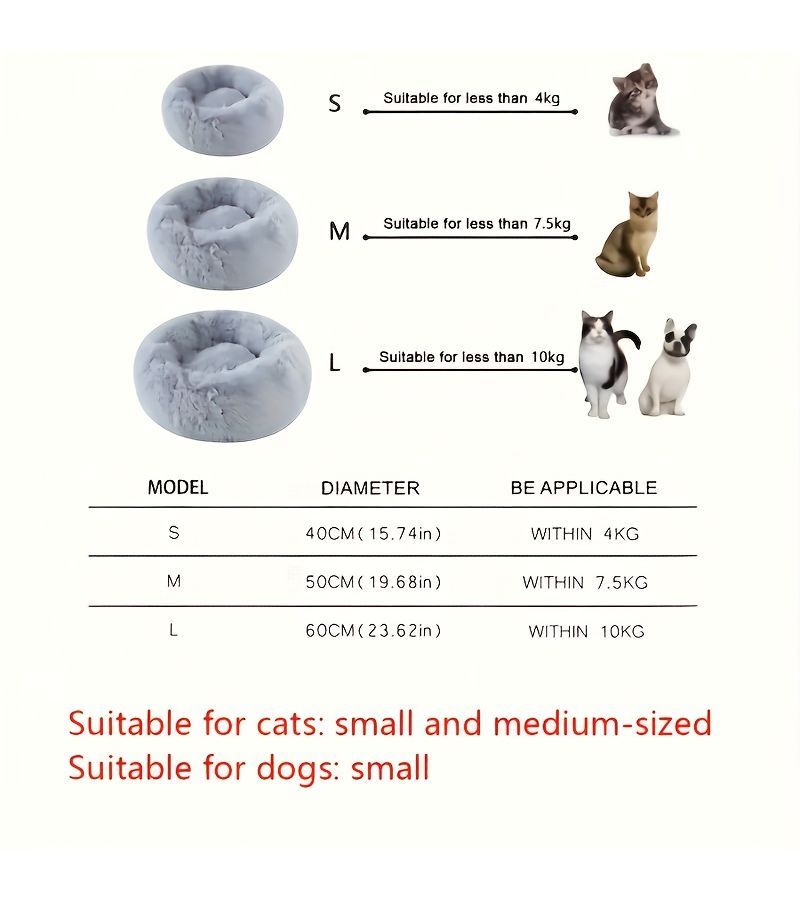 Plush Donut Dog Cat Bed Light Grey Small Size Soft Round Cushion Breathable Four Seasons Comfortable Faux Fur Mat Suitable for Small Medium Pets Christmas Gift - Image 2