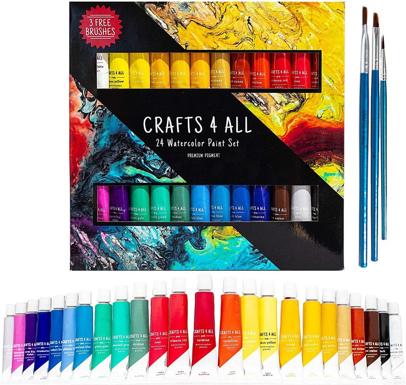 Crafts 4 ALL Watercolor Paint Set by Crafts 4 All 24 Art Watercolors Painting Kit for Artists, Students & Beginners - Perfect for Landscape and Portrait Paintings on Canvas (24 x 12ml) - Image 1