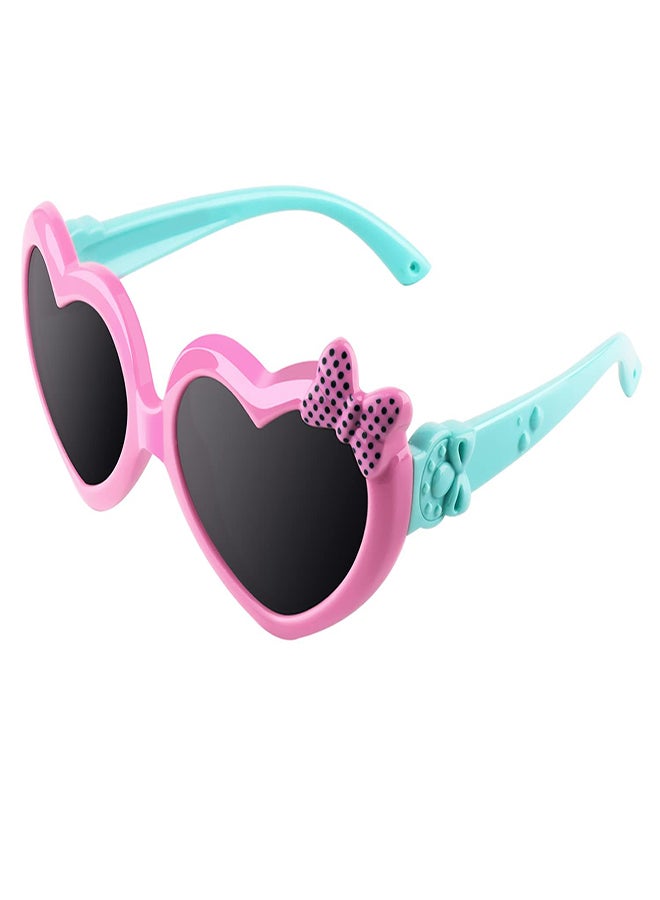 SYOSI Kids Cute Heart Polarized Sunglasses, UV400 for Children Age 3-12, New Fashion Children's Sunglasses Boys And Girls Cute Sunglasses Peach Heart Frame Bow Glasses 878 (Pink) - Image 1