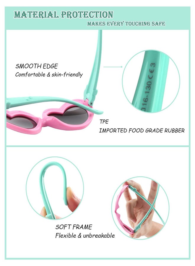 SYOSI Kids Cute Heart Polarized Sunglasses, UV400 for Children Age 3-12, New Fashion Children's Sunglasses Boys And Girls Cute Sunglasses Peach Heart Frame Bow Glasses 878 (Pink) - Image 3