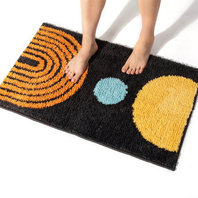 DBJOY Boho Bathroom Rugs Non-Slip Abstract Bath Rugs Microfiber Cute Mat Black Washable for Tube/Washbasin/Toilet (Black-Moon  16 ""X24 "") - Image 1
