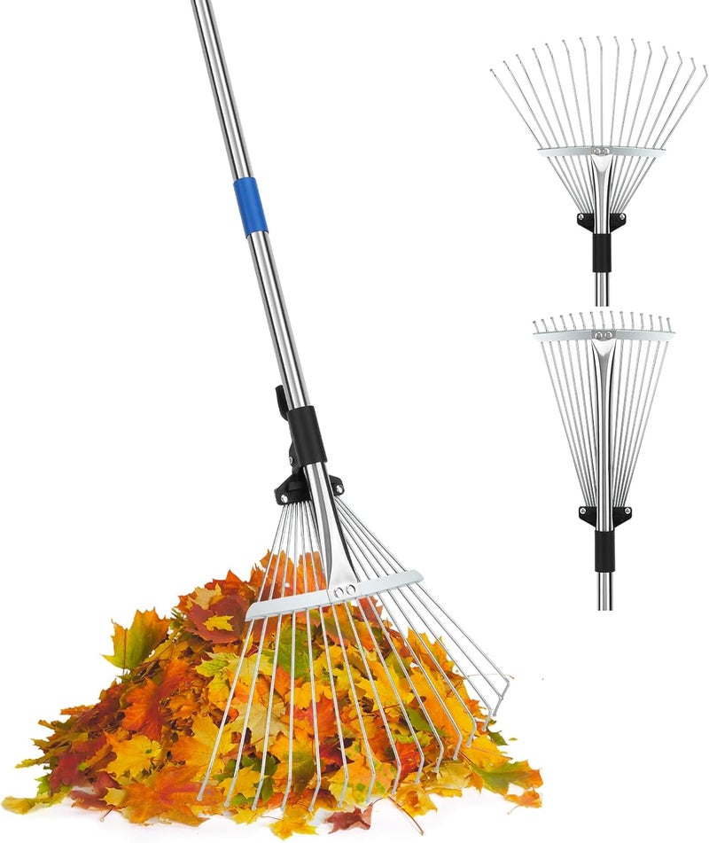 SAN LIKE SANLIKE 68" Adjustable Metal Leaf Rake, Heavy Duty Lawn Thatch Rake | Sturdy metal rake head with extendable 68-inch adjustable handle, heavy-duty durable structure for lawn thatch & leaf cleanup - Image 1