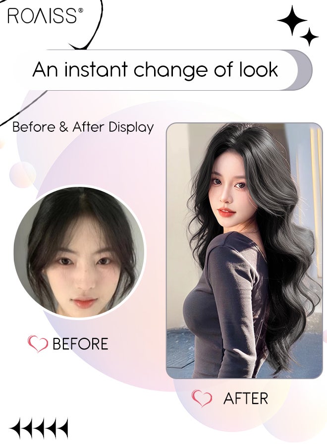 رويس باروكة شعر مموجة طويلة ومفروقة متوسطة الحجم للنساء، شعر صناعي ناعم طبيعي مقاوم للحرارة لحفلات الزفاف والحفلات التنكرية والارتداء اليومي، لون أسود طبيعي، 55 سم (22 بوصة) - Image 3