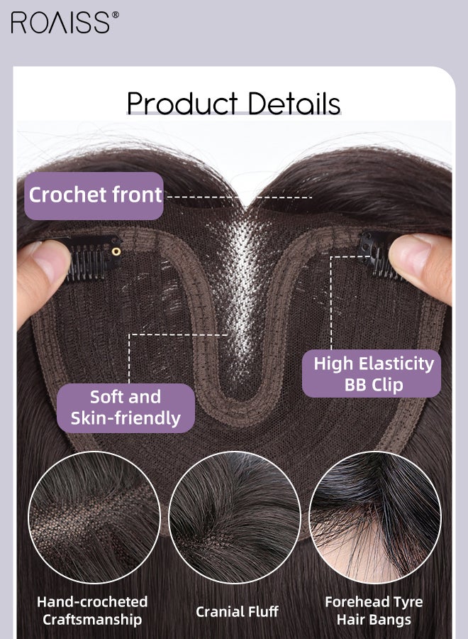 رويس باروكة شعر مموجة طويلة ومفروقة متوسطة الحجم للنساء، شعر صناعي ناعم طبيعي مقاوم للحرارة لحفلات الزفاف والحفلات التنكرية والارتداء اليومي، لون أسود طبيعي، 55 سم (22 بوصة) - Image 4