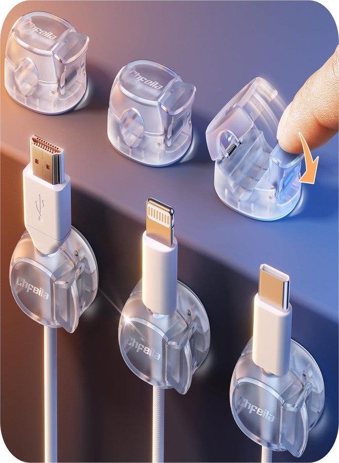 Chfeila Cable Clips, Latest Dual Spring Cord Organizer with Clasp Lock - 6Pack [Max Stability] Desk Cable Management, Adhesive Phone Charging Wire Holder for Nightstand/Car/Wall, Office Accessory - Image 1