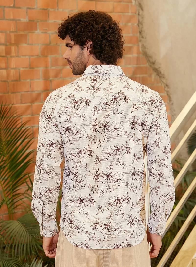 Campus Sutra Men's Off-White & Midnight Black Retro Lume Shirt