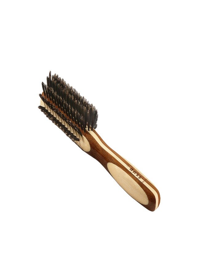 Bass Brushes | Shine & Condition Hair Brush | Natural Bristle FIRM | Pure Bamboo Handle | Classic Half Round Style | Striped Finish | Model 206 - SB - Image 4